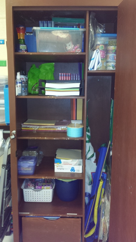 classroom closet after organzing