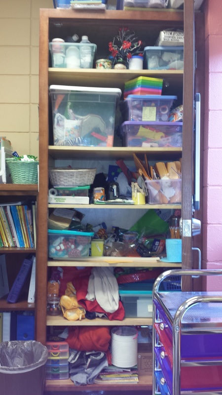 classroom closet before organzing